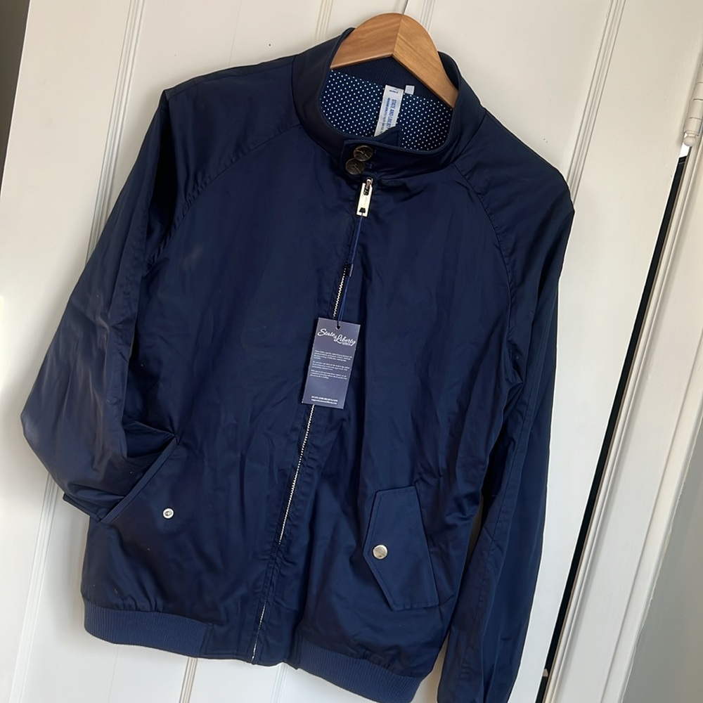 State & Liberty Men’s navy blue bomber jacket Size: Large NWT